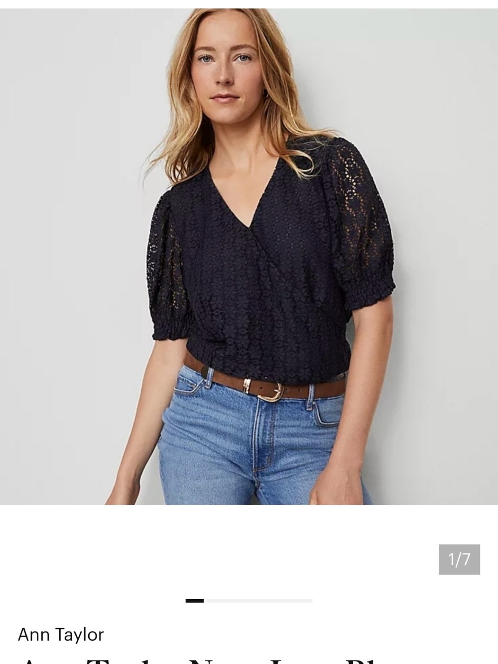 Ann Taylor Weekend Navy Wrap Lace Top